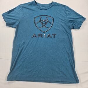 Ariat Steel Bar Logo Short Sleeve T-Shirt in Steel Blue Heather Men's Size Large
